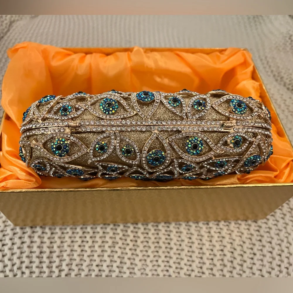 Embellished Gold Peacock Eye Clutch